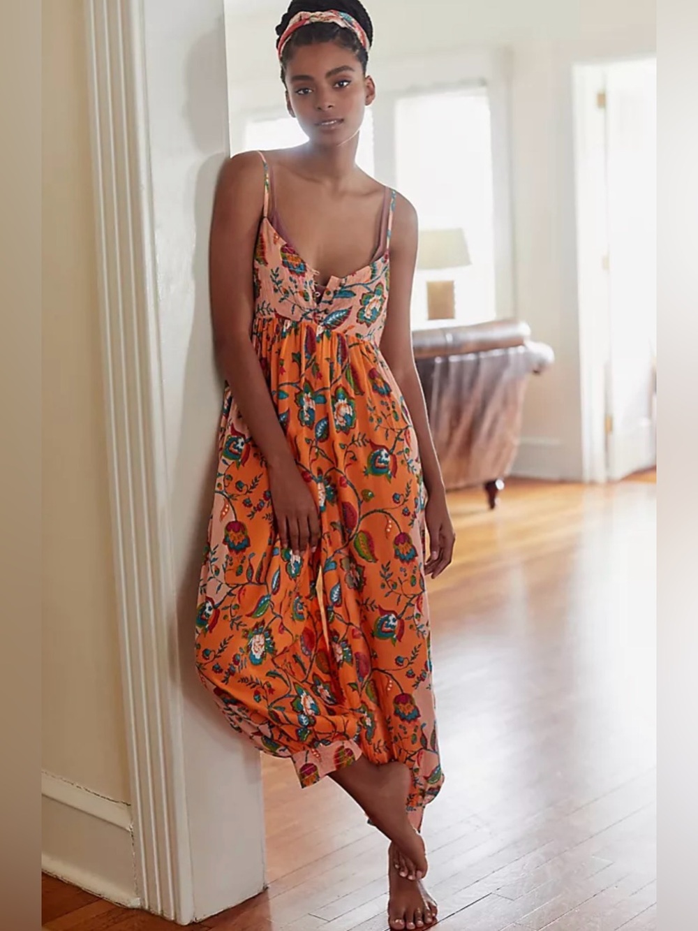 Anthropologie Orange Mot Printed Lounge Harem Jumpsuit NWT XS